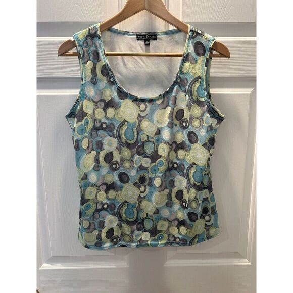 ABBIE MAGS Women’s Twin Set Cardigan & Tank Geometric Green Blue Gray Large - Picture 3 of 12